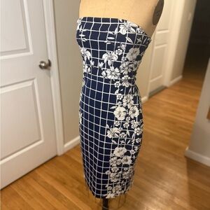 Express Navy and White Strapless Retro Dress